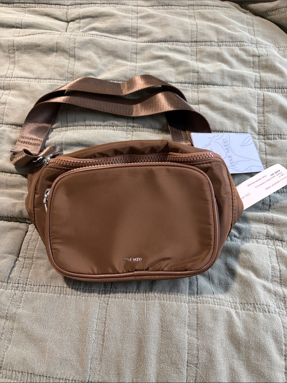 Pixie Mood Brown Nylon Belt Bag with Front Zip Pocket